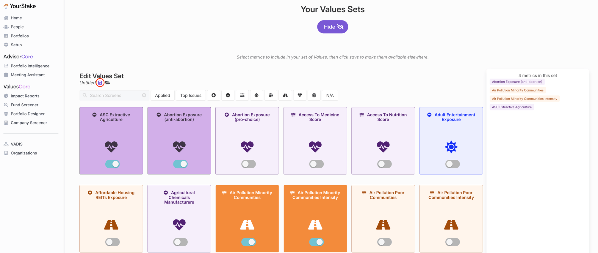 Creating a Custom Values Set