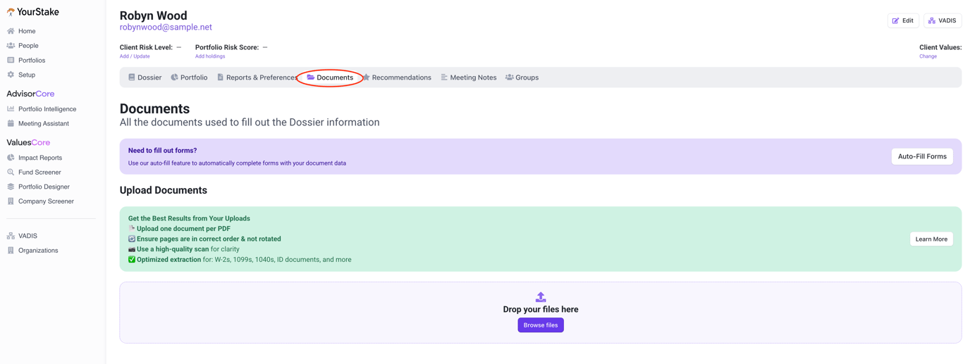 Upload Documents and Generate a Dossier