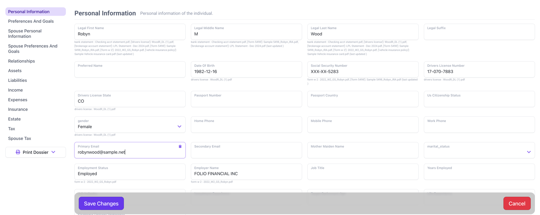 Upload Documents and Generate a Dossier