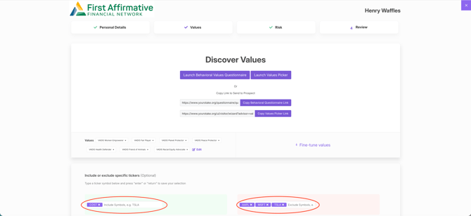 Values Preferences Page